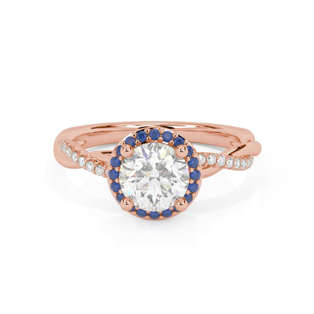 360 degree view of Leighton Diamond Twist And Sapphire Halo Engagement Ring