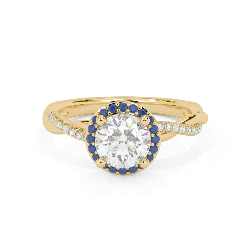 360 degree view of Leighton Diamond Twist And Sapphire Halo Engagement Ring