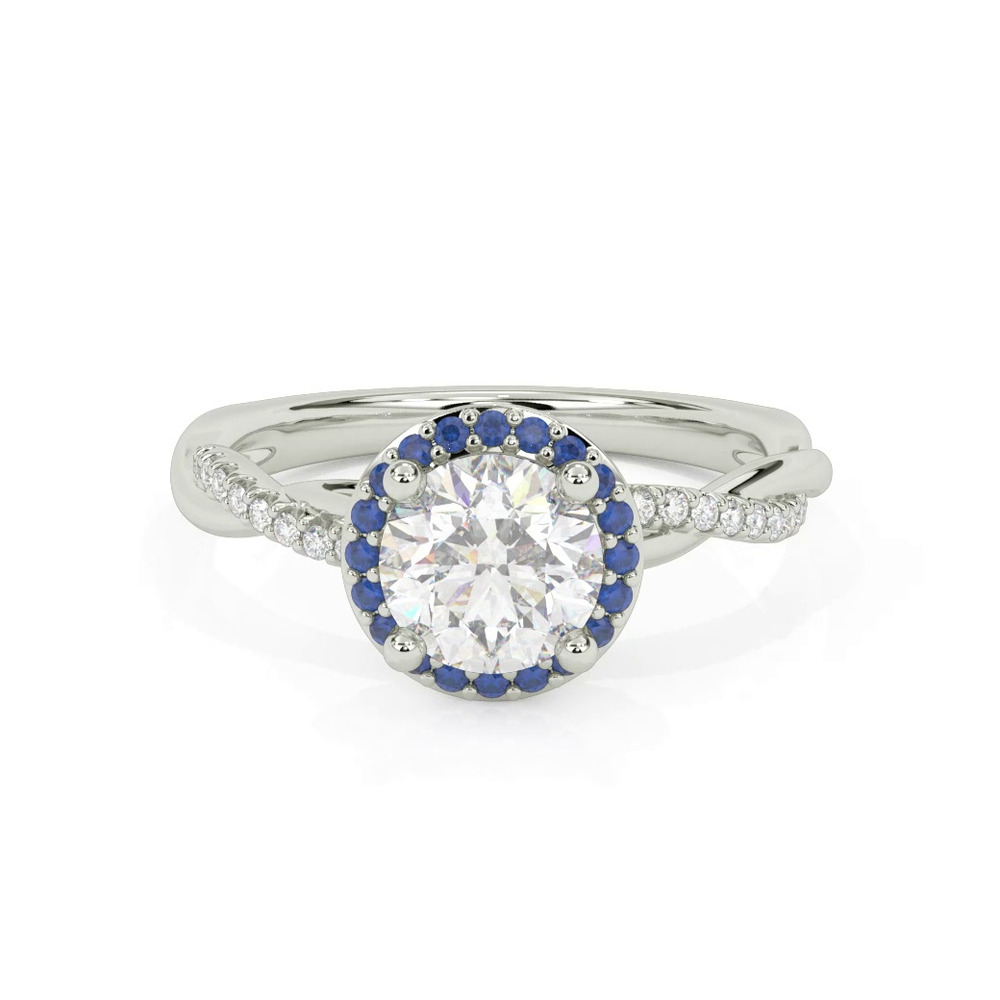360 degree view of Leighton Diamond Twist And Sapphire Halo Engagement Ring
