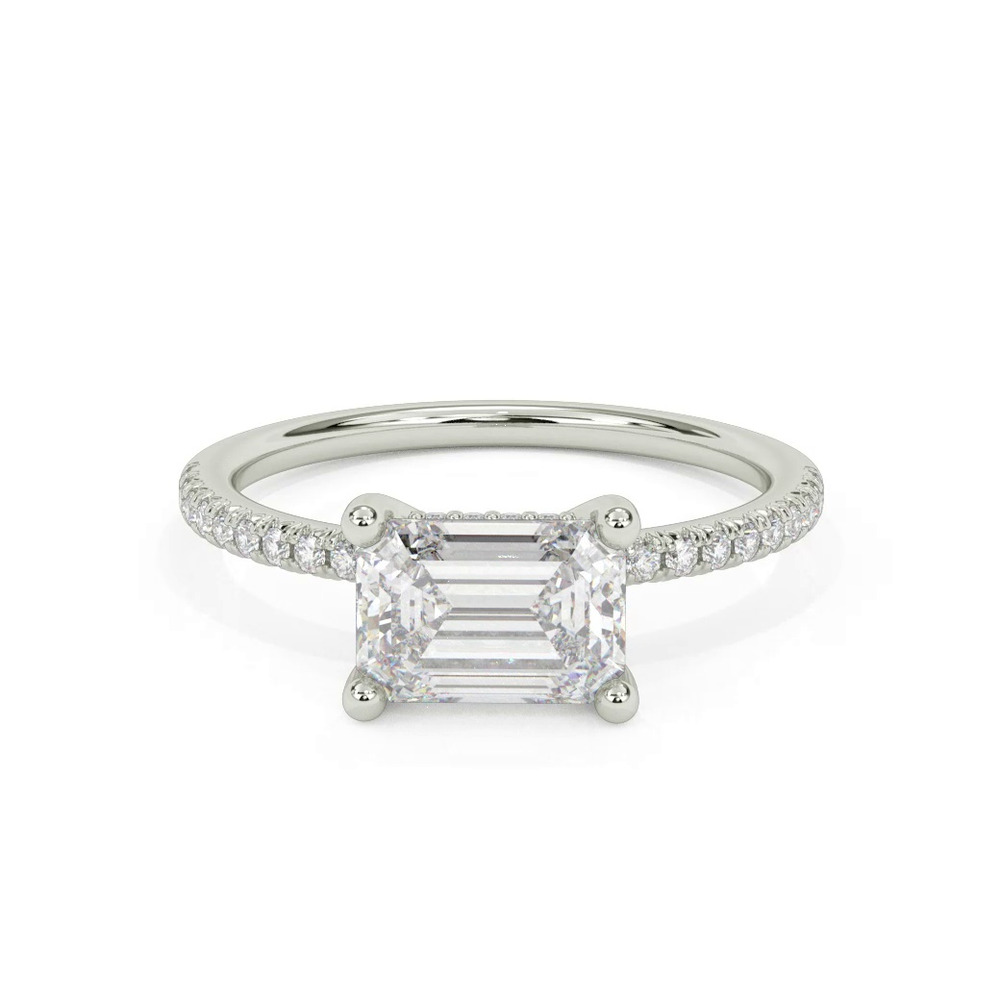 360 degree view of Leyton East-West Hidden Halo Pave Engagement Ring