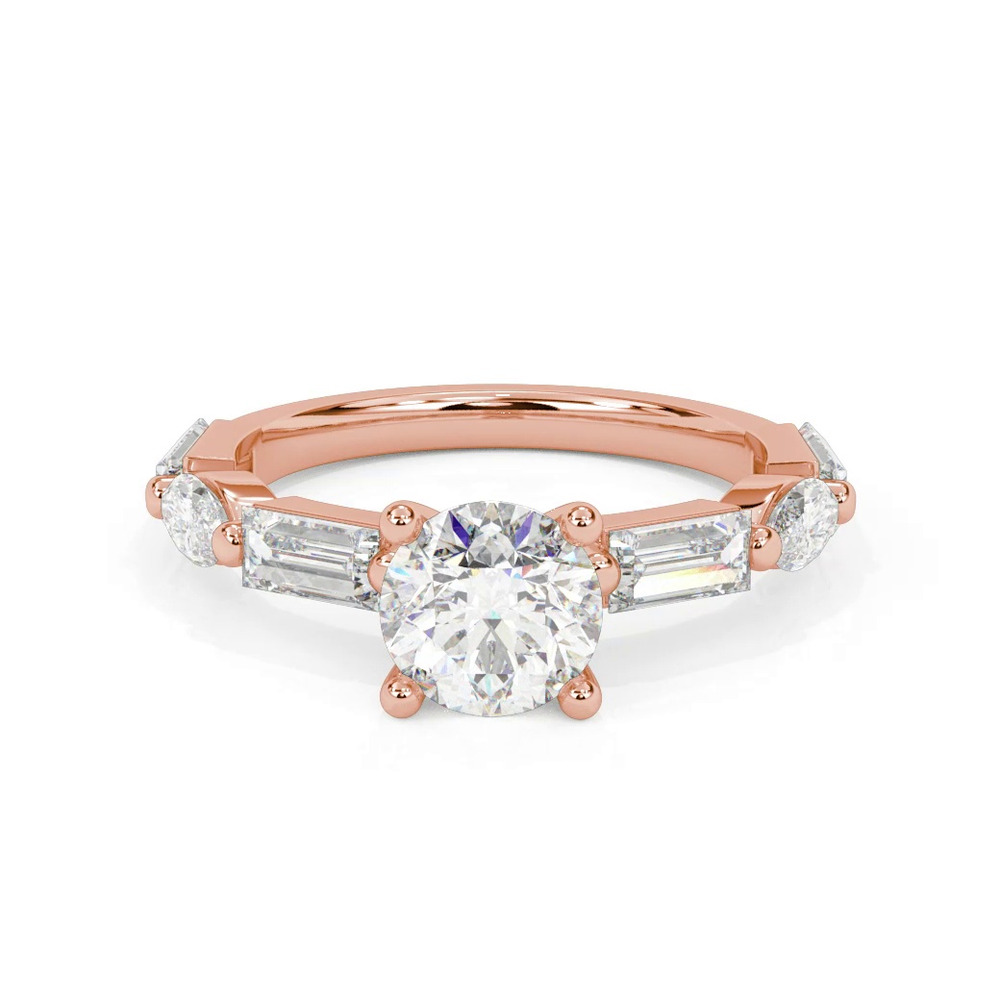 360 degree view of Leeds Baguette and Marquise Lab Engagement Ring