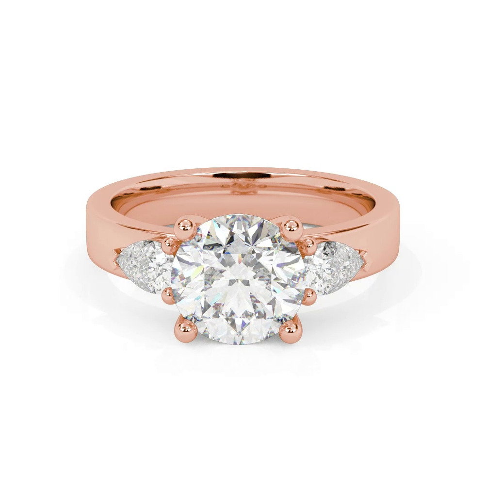 360 degree view of Cortina Pear Three-Stone Lab Engagement Ring