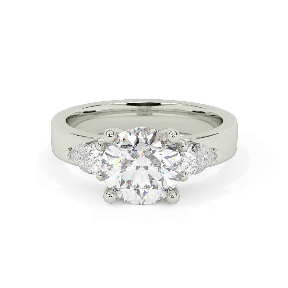 360 degree view of Cortina Pear Three-Stone Lab Engagement Ring