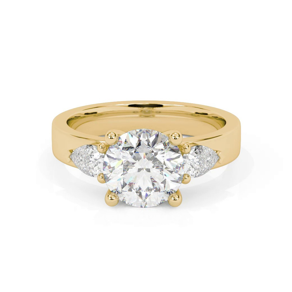 360 degree view of Cortina Pear Three-Stone Lab Engagement Ring