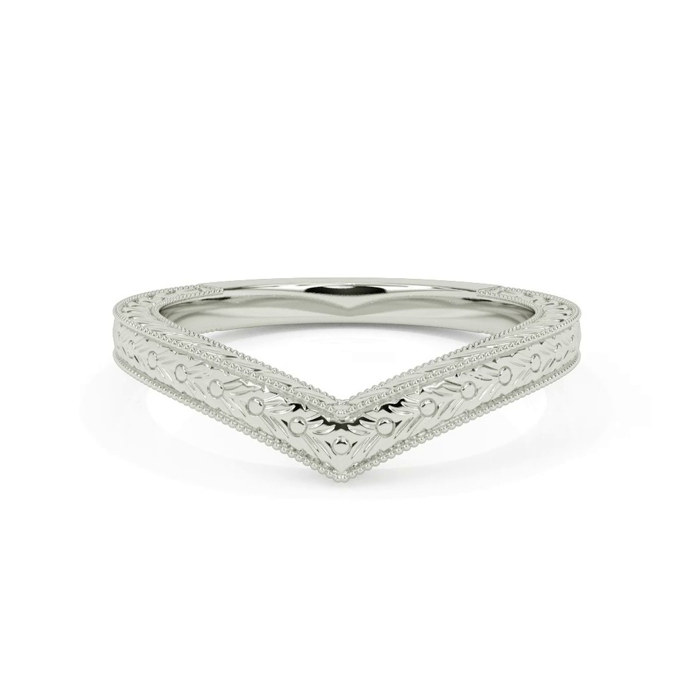 360 degree view of Bellavere Vintage Engraved Chevron Wedding Band