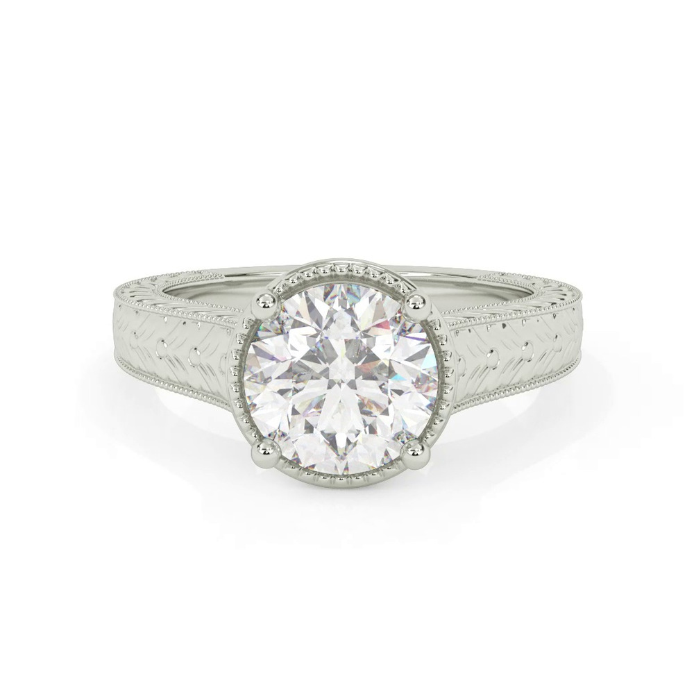 360 degree view of Bellavere Vintage Beaded Halo Engagement Ring