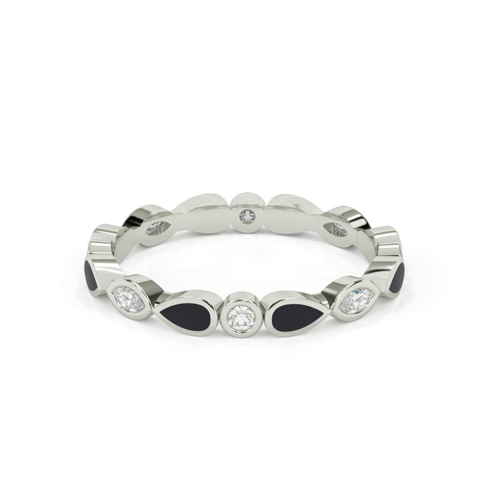 360 degree view of Mixed Shape Diamond & Black Ceramic Eternity Band