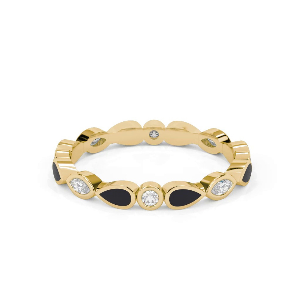 360 degree view of Mixed Shape Diamond & Black Ceramic Eternity Band