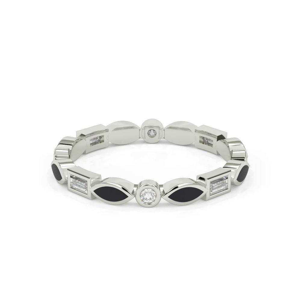 360 degree view of Round and Baguette Diamond Ceramic Eternity Band
