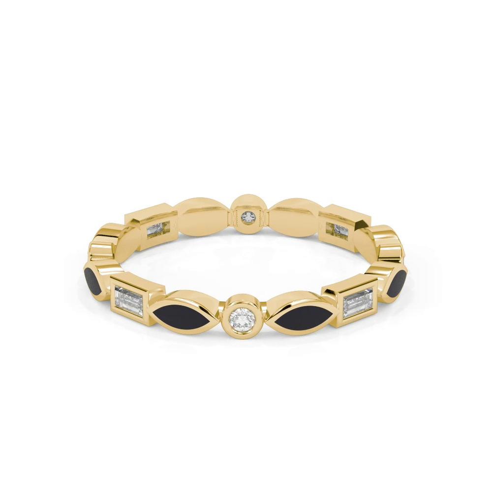 360 degree view of Round and Baguette Diamond Ceramic Eternity Band