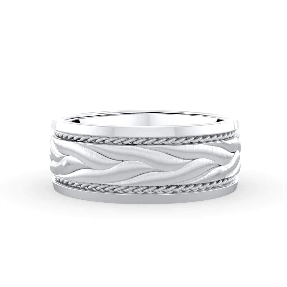 360 degree view of Hand-Engraved Wave Rope Edge Comfort Fit Band (8mm)