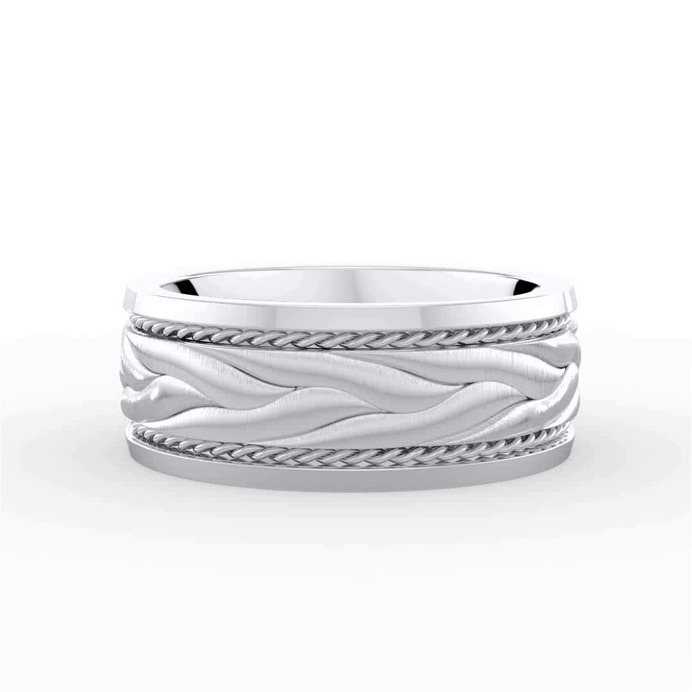 360 degree view of Hand-Engraved Wave Rope Edge Comfort Fit Band (8mm)