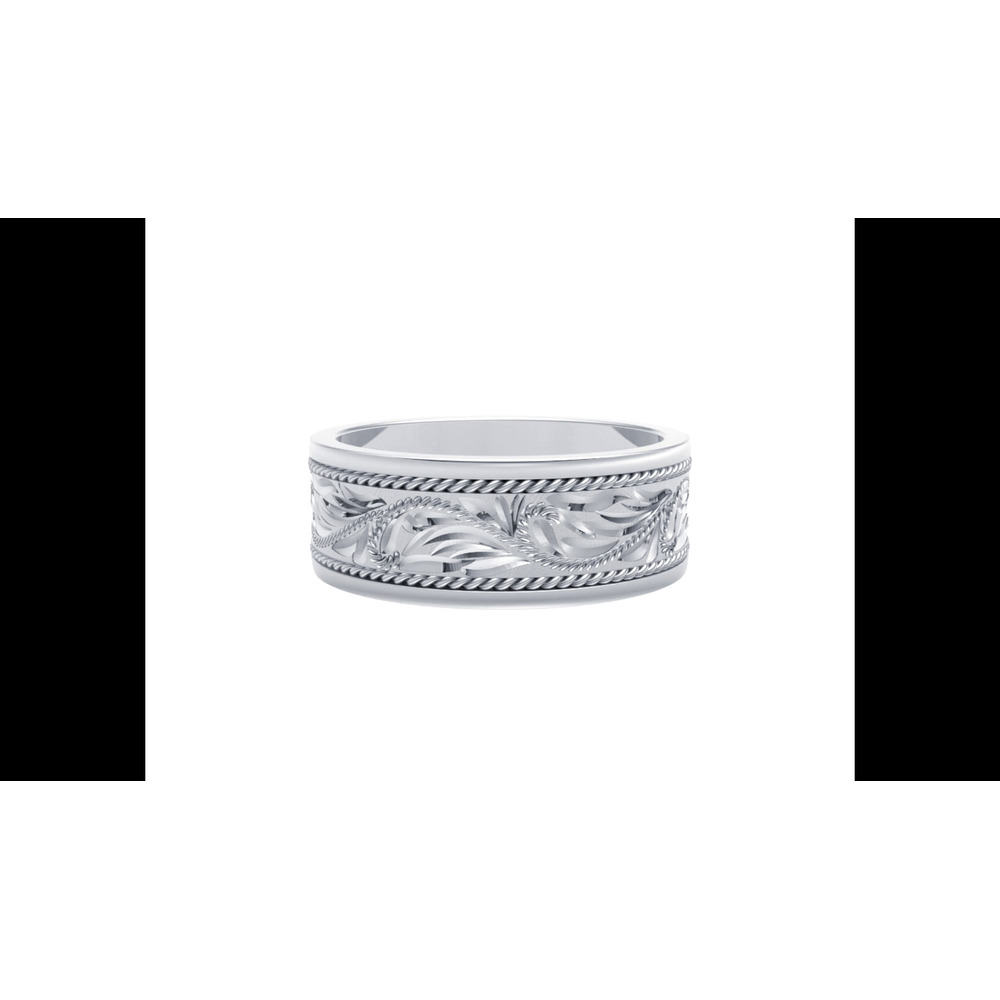 360 degree view of Hand-Engraved Scroll Rope Edge Comfort Fit Band (8mm)
