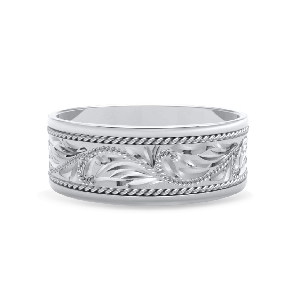 360 degree view of Hand-Engraved Scroll Rope Edge Comfort Fit Band (8mm)