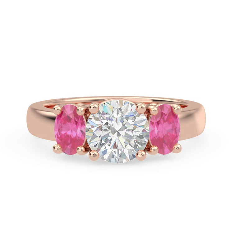 360 degree view of Mavrica Oval Pink Sapphire Three-Stone Engagement Ring