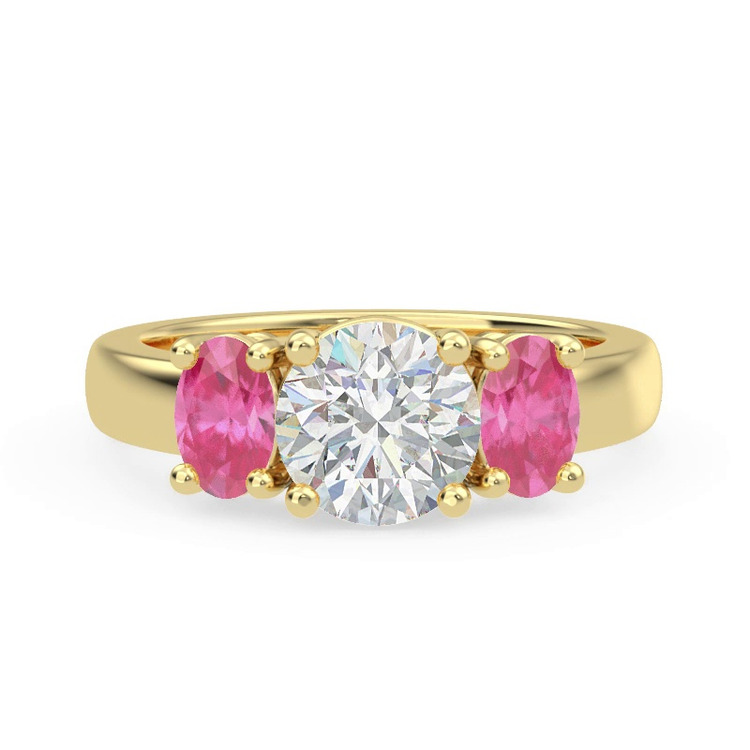 360 degree view of Mavrica Oval Pink Sapphire Three-Stone Engagement Ring