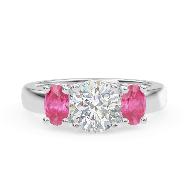 360 degree view of Mavrica Oval Pink Sapphire Three-Stone Engagement Ring