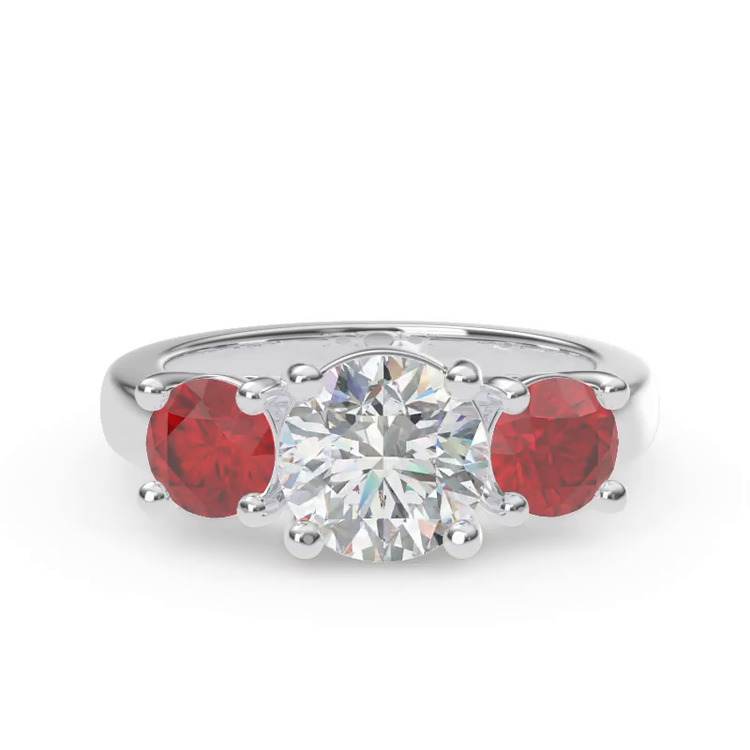 360 degree view of Mavrica Round Ruby Three-Stone Engagement Ring