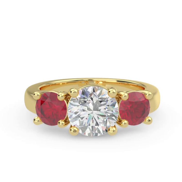 360 degree view of Mavrica Round Ruby Three-Stone Engagement Ring