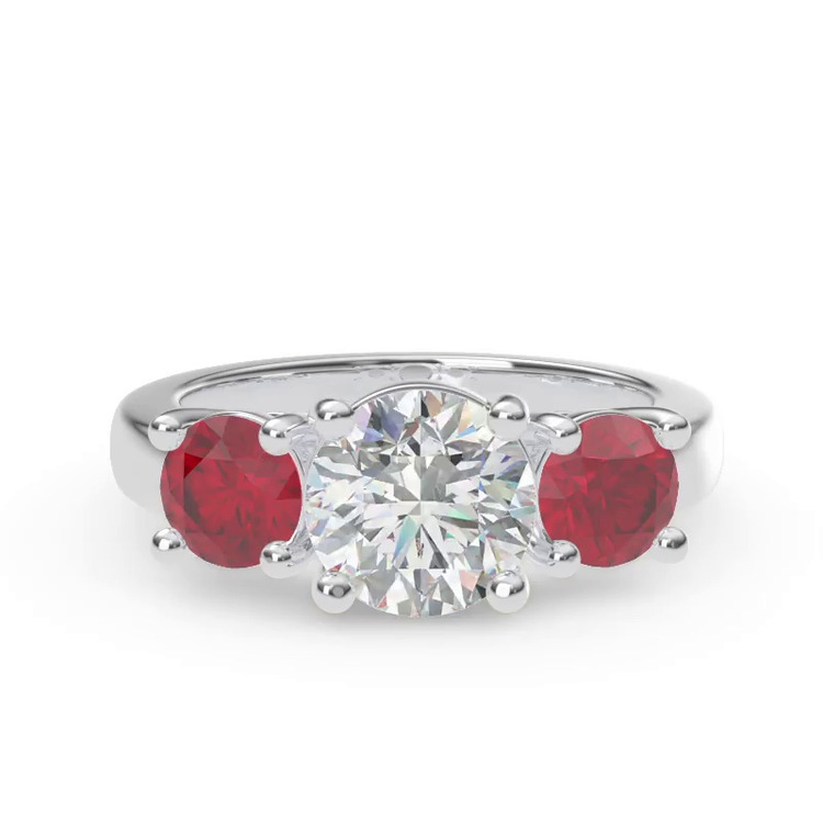 360 degree view of Mavrica Round Ruby Three-Stone Engagement Ring