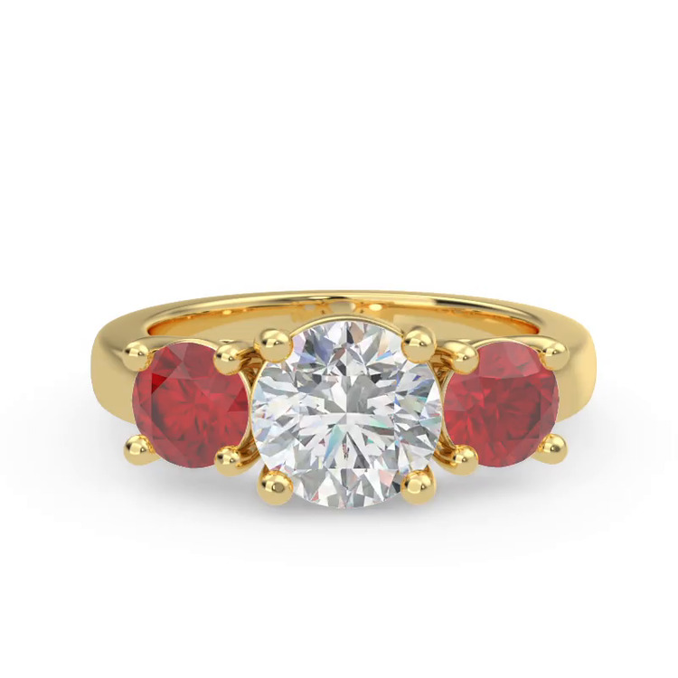360 degree view of Mavrica Round Ruby Three-Stone Engagement Ring