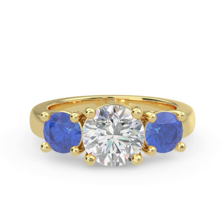 360 degree view of Mavrica Round Sapphire Three-Stone Engagement Ring