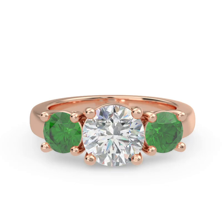 360 degree view of Mavrica Round Emerald Three-Stone Engagement Ring