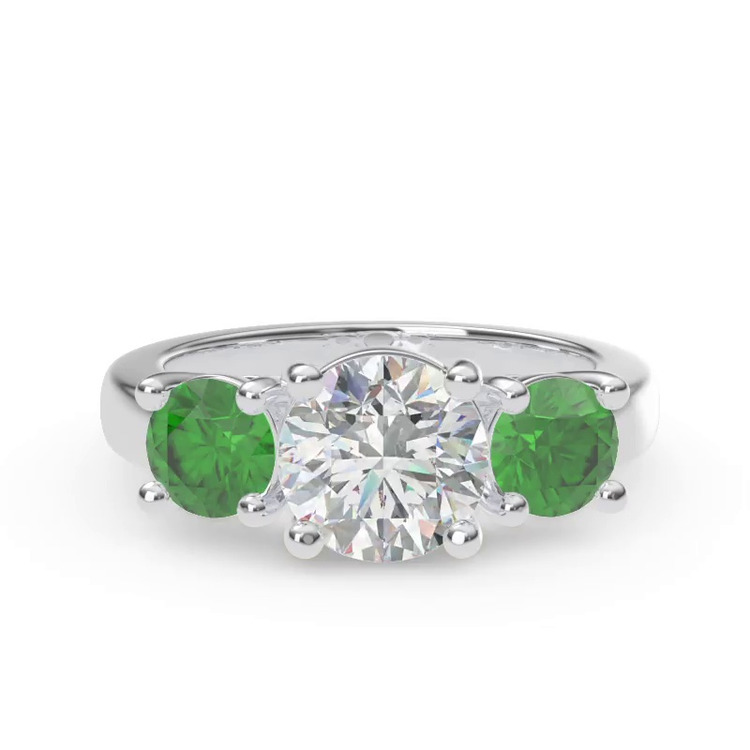 360 degree view of Mavrica Round Emerald Three-Stone Engagement Ring