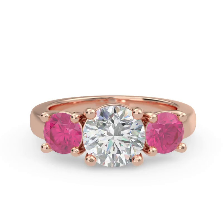 360 degree view of Mavrica Round Pink Sapphire Three-Stone Engagement Ring