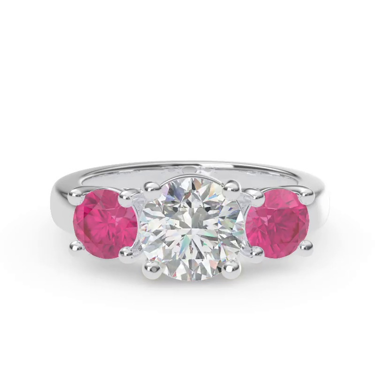 360 degree view of Mavrica Round Pink Sapphire Three-Stone Engagement Ring