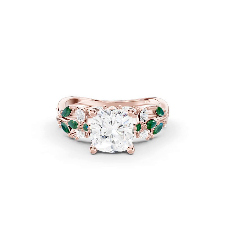 360 degree view of Butterfly And Bee Vine Twist Lab Emerald Engagement Ring