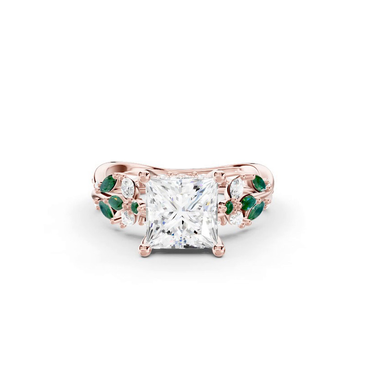 360 degree view of Butterfly And Bee Vine Twist Lab Emerald Engagement Ring