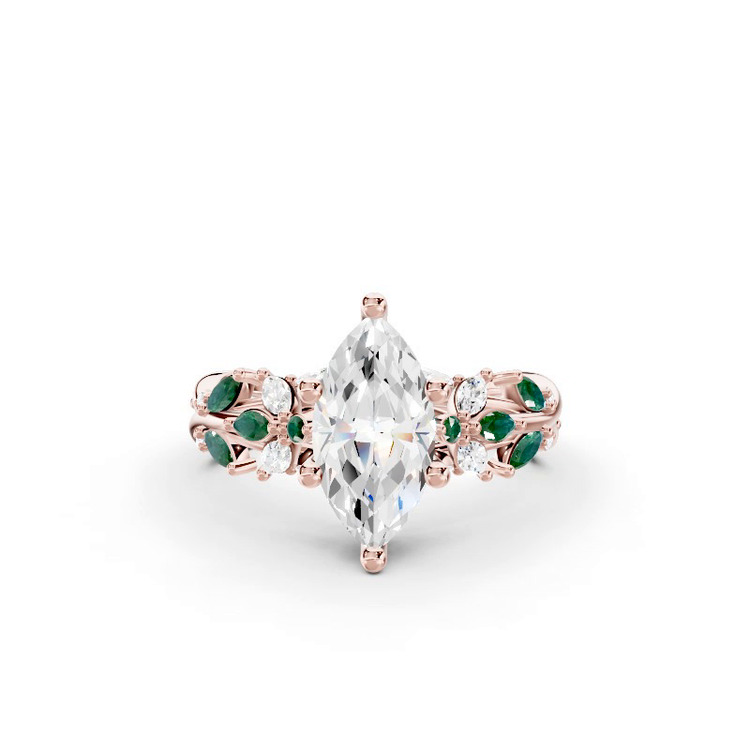 360 degree view of Butterfly And Bee Vine Twist Lab Emerald Engagement Ring