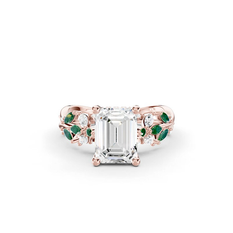 360 degree view of Butterfly And Bee Vine Twist Lab Emerald Engagement Ring