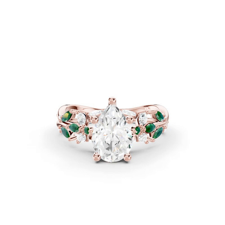 360 degree view of Butterfly And Bee Vine Twist Lab Emerald Engagement Ring