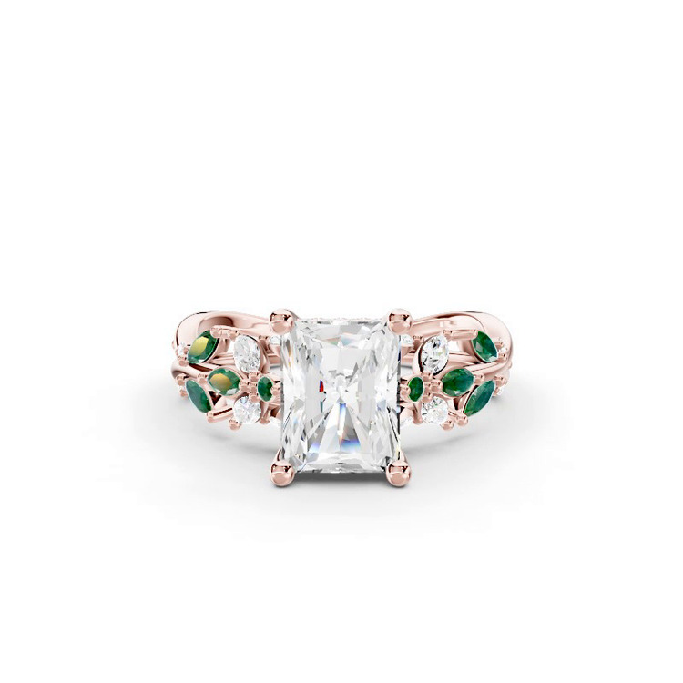 360 degree view of Butterfly And Bee Vine Twist Lab Emerald Engagement Ring
