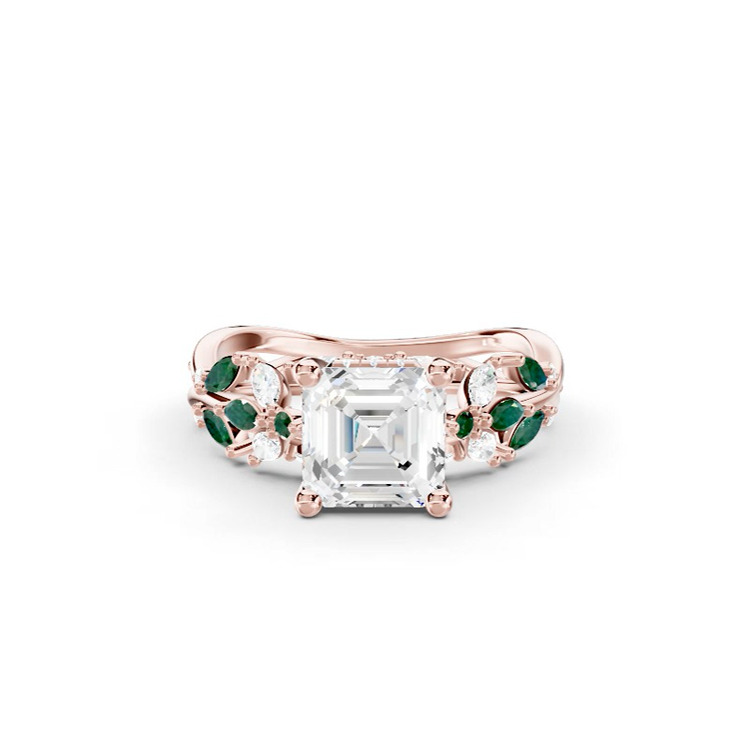 360 degree view of Butterfly And Bee Vine Twist Lab Emerald Engagement Ring