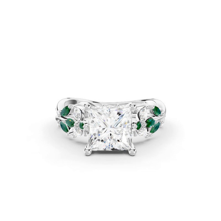 360 degree view of Butterfly And Bee Vine Twist Lab Emerald Engagement Ring