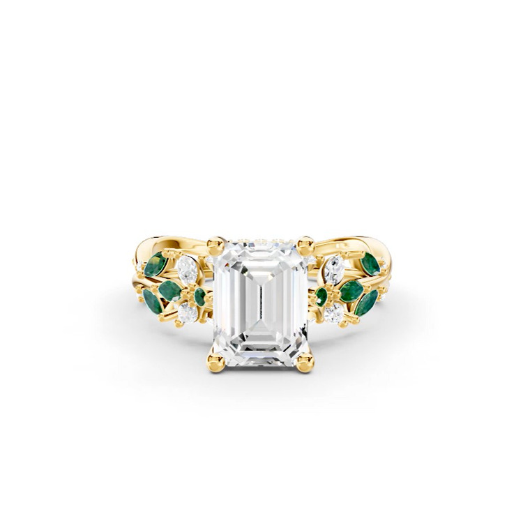 360 degree view of Butterfly And Bee Vine Twist Lab Emerald Engagement Ring