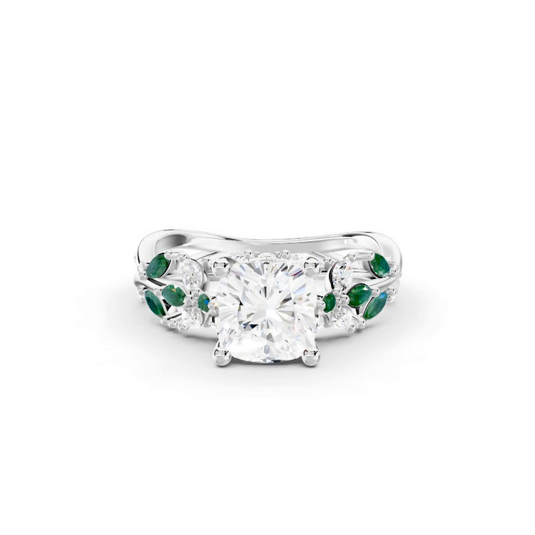 360 degree view of Butterfly And Bee Vine Twist Lab Emerald Engagement Ring