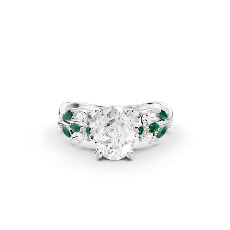 360 degree view of Butterfly And Bee Vine Twist Lab Emerald Engagement Ring
