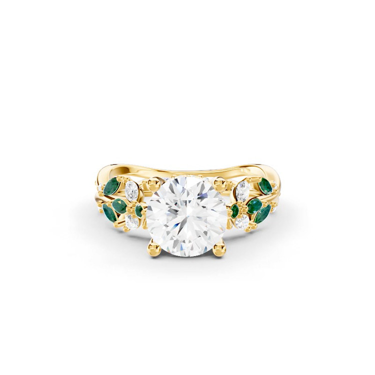 360 degree view of Butterfly And Bee Vine Twist Lab Emerald Engagement Ring