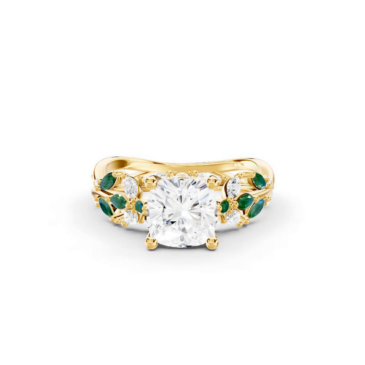 360 degree view of Butterfly And Bee Vine Twist Lab Emerald Engagement Ring