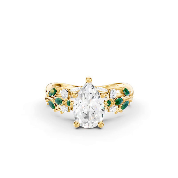 360 degree view of Butterfly And Bee Vine Twist Lab Emerald Engagement Ring