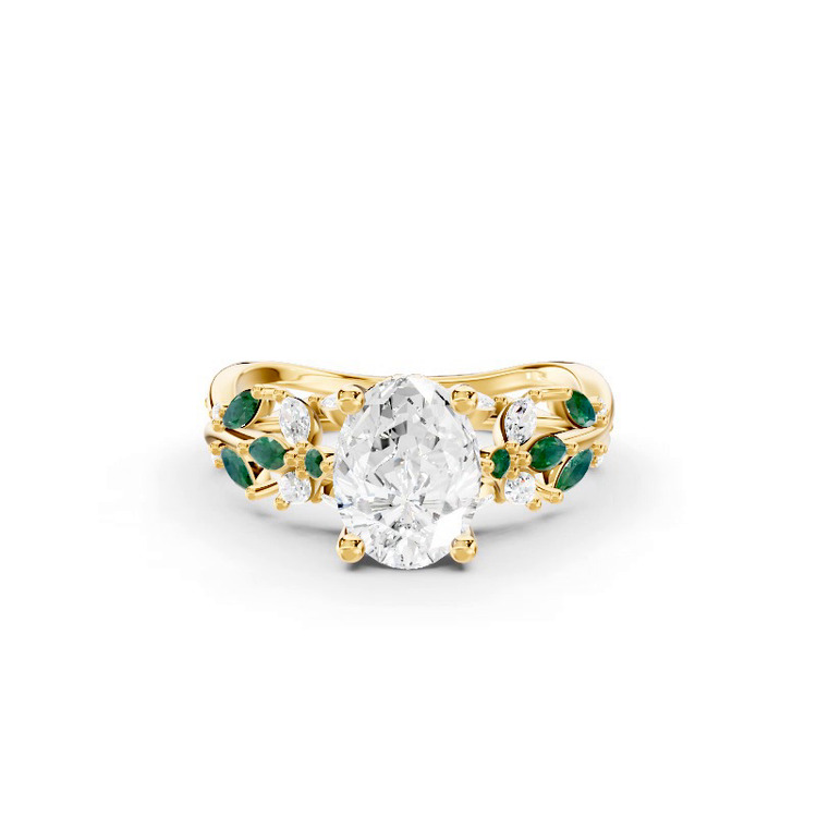 360 degree view of Butterfly And Bee Vine Twist Lab Emerald Engagement Ring