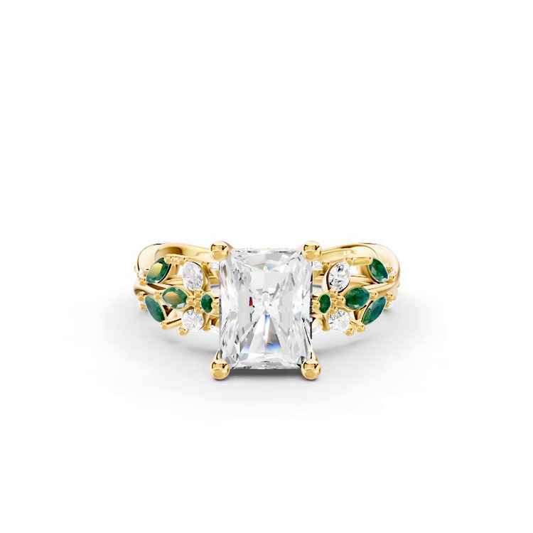 360 degree view of Butterfly And Bee Vine Twist Lab Emerald Engagement Ring