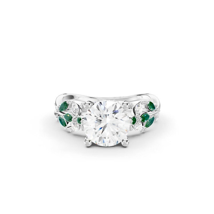360 degree view of Butterfly And Bee Vine Twist Lab Emerald Engagement Ring