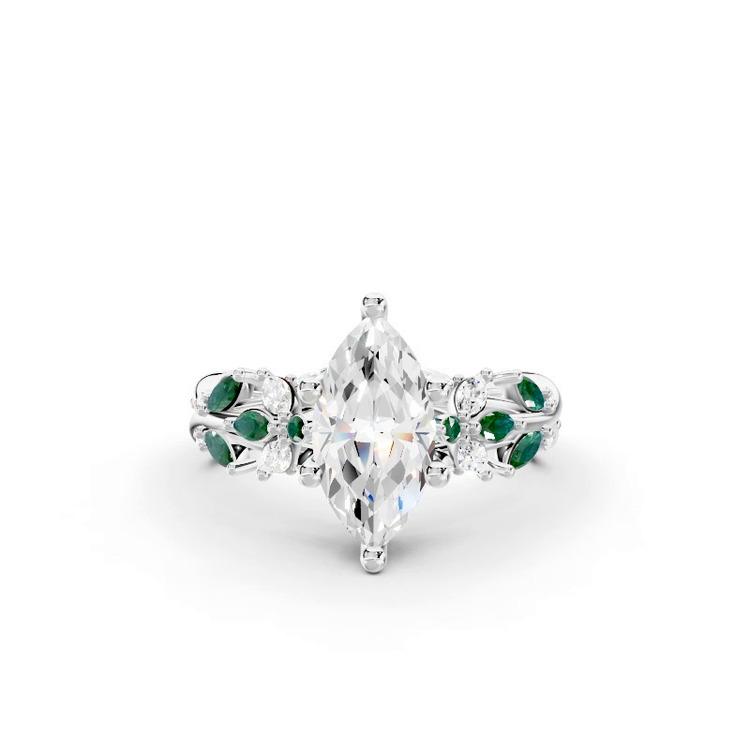 360 degree view of Butterfly And Bee Vine Twist Lab Emerald Engagement Ring