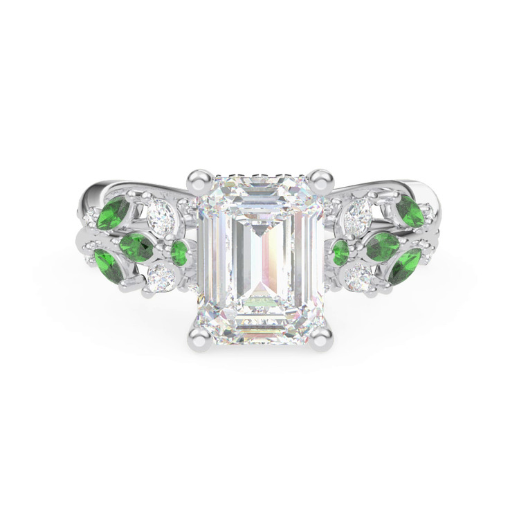 360 degree view of Butterfly And Bee Vine Twist Lab Emerald Engagement Ring
