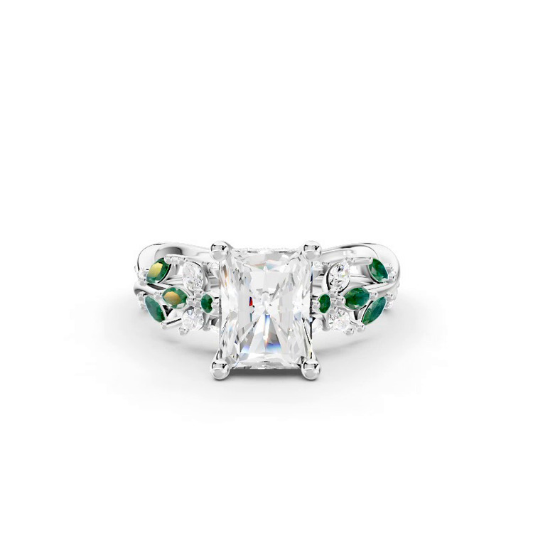 360 degree view of Butterfly And Bee Vine Twist Lab Emerald Engagement Ring